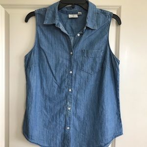 Denim sleeveless button down shirt